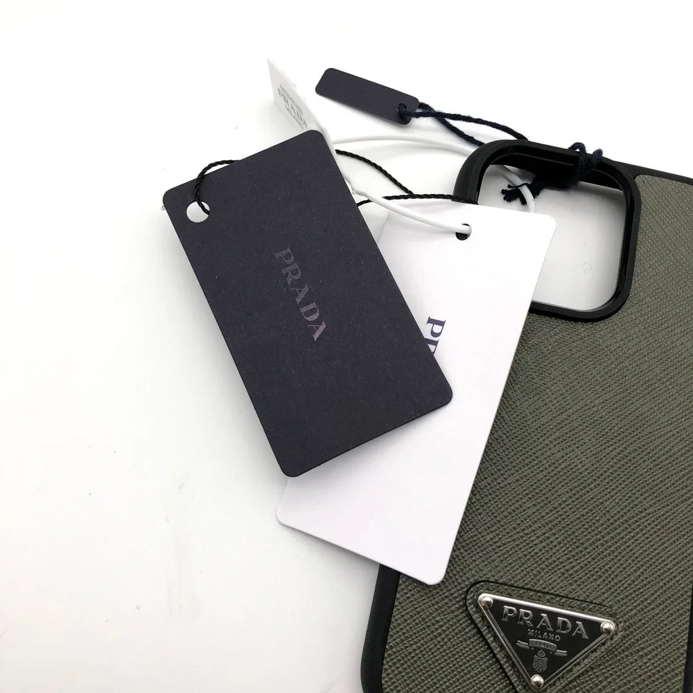 NWT Prada Saffiano iPhone 15 Pro Case TU Loden Green Leather Cover